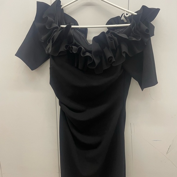 Xscape Black Ruffled One Shoulder Cocktail Dress - Picture 2 of 7